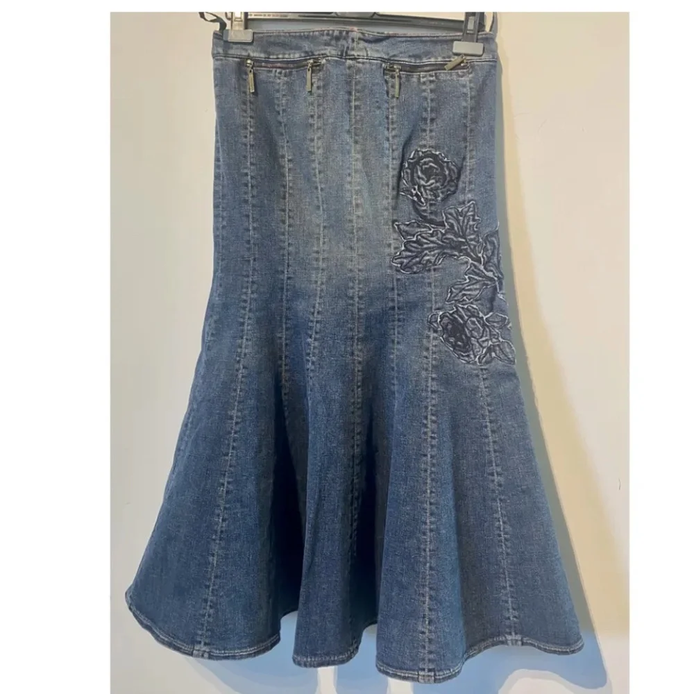 Roberto Cavalli Denim Skirt with Embroidery